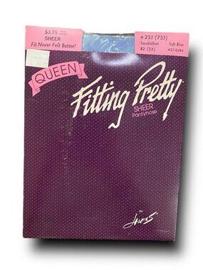 Hanes Fitting Pretty Queen Size Control Top Sheer Sandal Pantyhose Blue Vintage